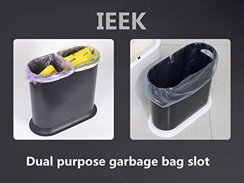 IEEK Plastic Trash Can with Press Top Lid,3.2 Gallon /12 Liter Garbage Can,Black Modern Waste