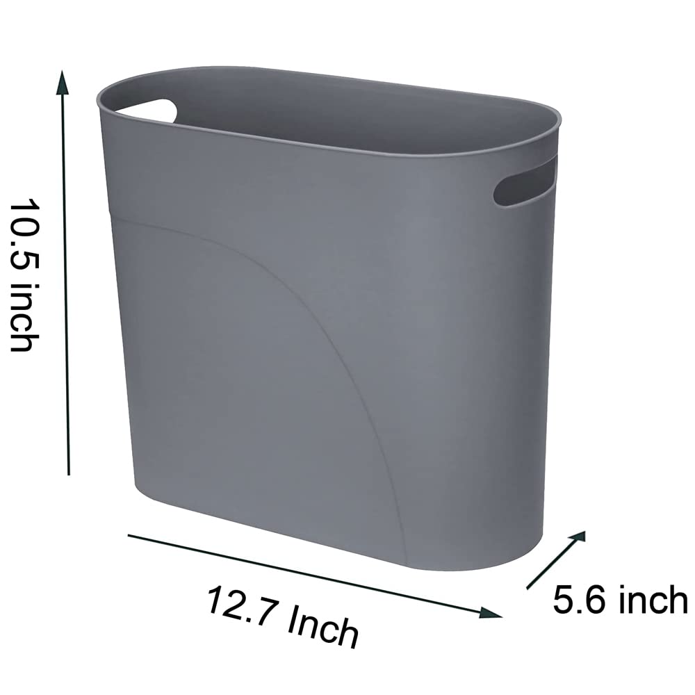 Small Trash Can Plastic Bathroom Wastebasket 3.2 Gallon Slim Garbage Container Bin with Handle for