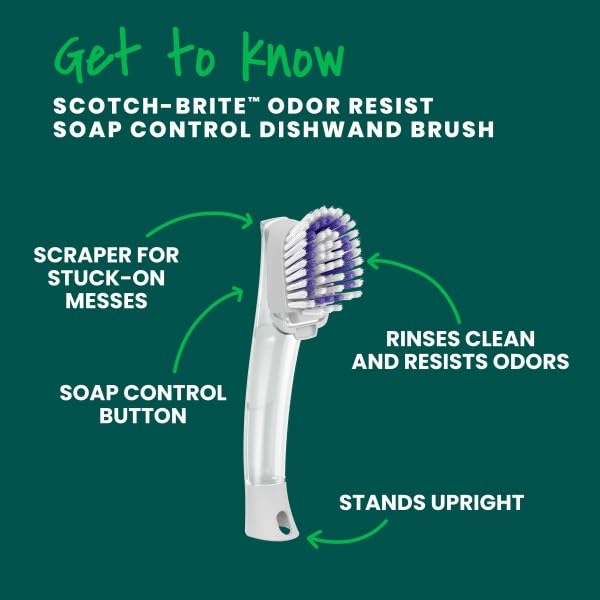 Scotch-Brite Odor Resist Soap Control Dishwand Brush, 1 Cleaning Dish Wand Brush, Precise Soap