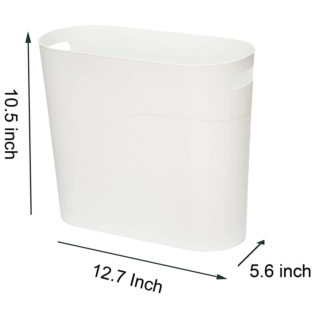 Small Trash Can Plastic Bathroom Wastebasket 3.2 Gallon Slim Garbage Container Bin with Handle for