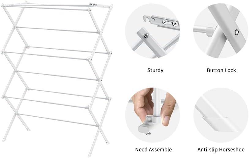 3 Tier Clothes Drying Rack,Foldable & Portable Clothing Drying Rack,Space-Saving Design, Indoor &