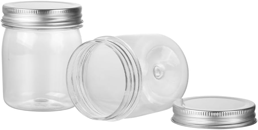 Plastic Mason Jars Reusable Storage Containers with Silver Airtight Lid 8 Ounce Clear Jars for Dry