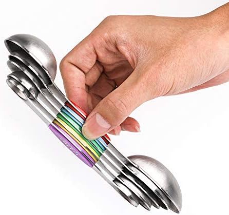 Magnetic Measuring Spoons Set Dual Sided Stainless Steel Set of 7 Stackable Magnetic Teaspoon