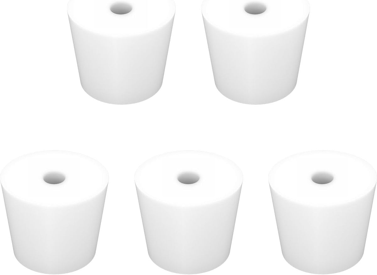 Labasics 5-Pack 7# Single-Hole Silicone Stoppers, White Tapered Lab Seal Stoppers with 0.31" Hole