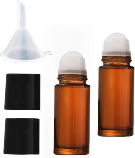 2Pcs Brown 30ml Glass Essential Oil Roller Bottles Refillable Roll on Bottles Empty Deodorant