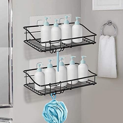 Nieifi Shower Caddy Shelf with Hooks Storage Rack Organizer Adhesive Stainless Steel Without