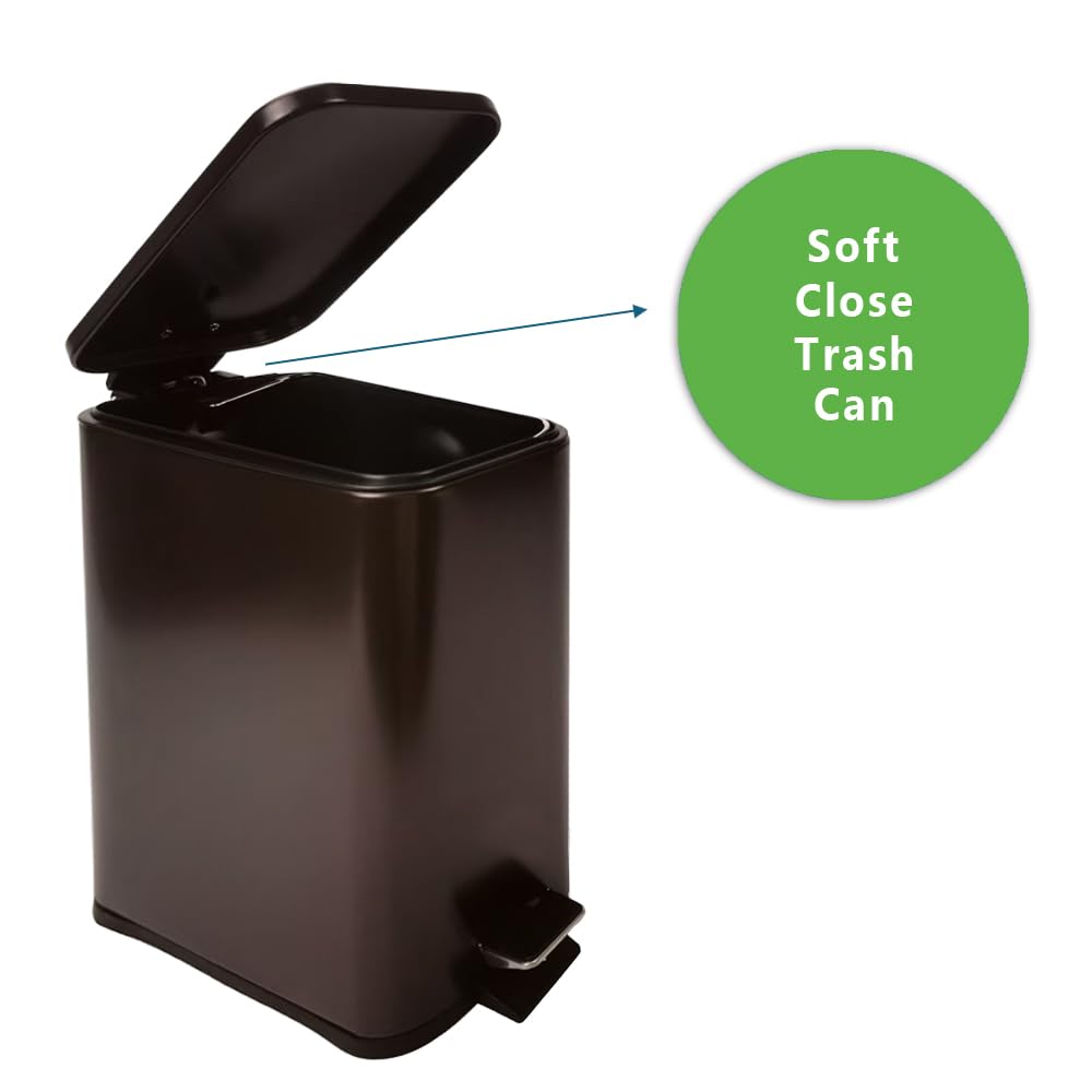 Stainless Steel Small Trash Can with Lid & Step Pedal - 6 Liters/1.6 Gallon Soft Close Garbage Can