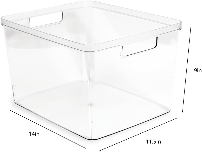 Isaac Jacobs 2-Pack Extra-Large Clear Storage Bins (11.5” L x 14” W x 9” H) w/Cutout Handles