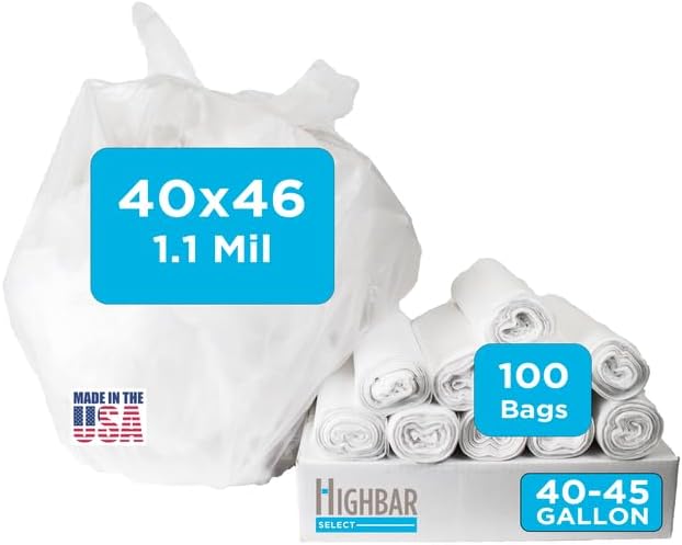 40-45 Gallon Trash Bags, 1.1 Mil Thickness, Clear Bags, 45 Gallon Trash Bags Heavy Duty, 40" x 46"