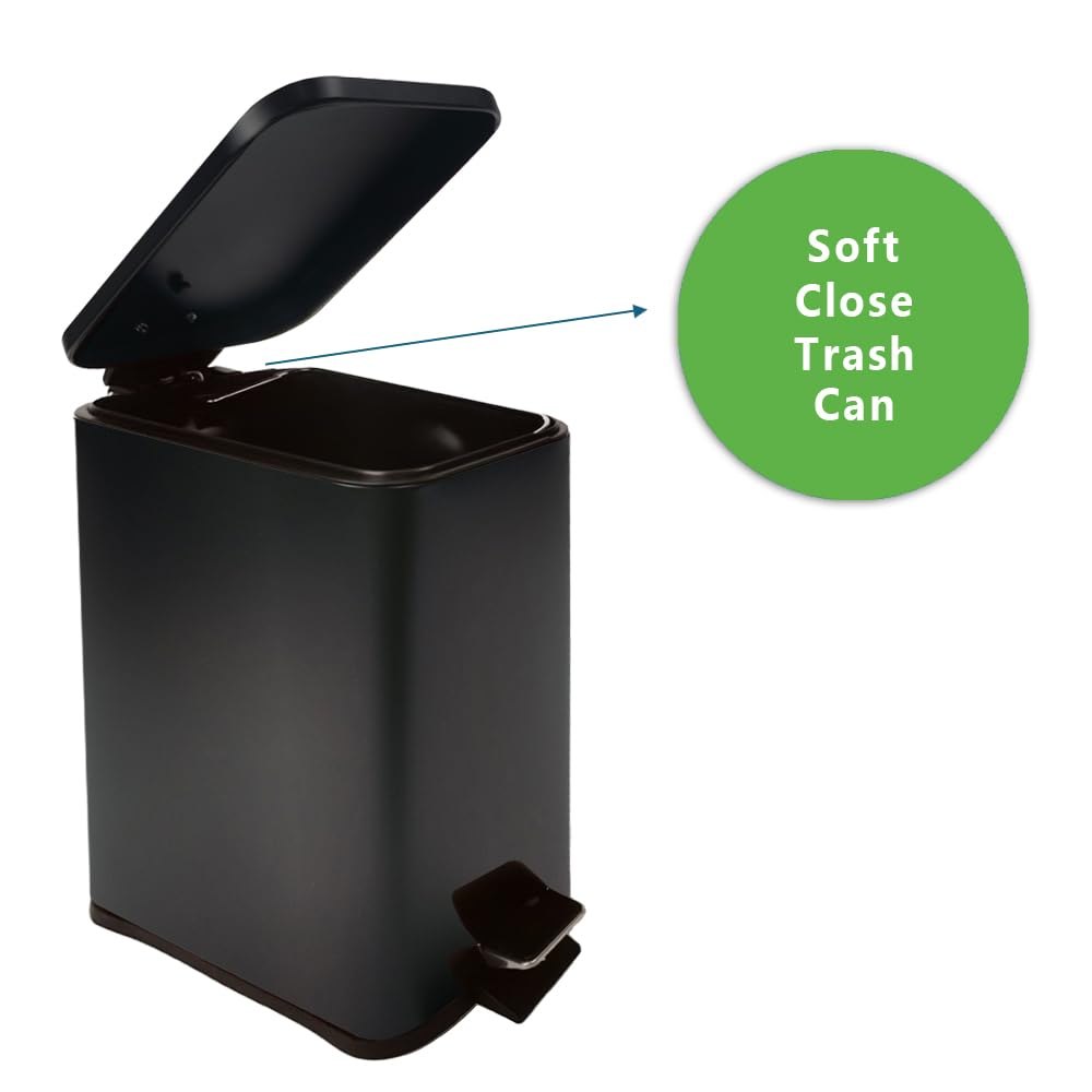 Stainless Steel Small Trash Can with Lid & Step Pedal - 6 Liters/1.6 Gallon Soft Close Garbage Can