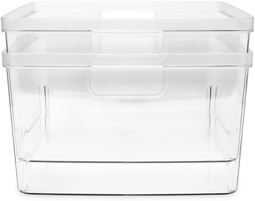 Isaac Jacobs 2-Pack Square Clear Storage Bins (10” L x 10” W x 6.1” H) w/Cutout Handles, Plastic