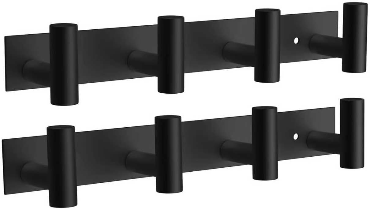 VAEHOLD 2PACK Hat and Coat Wall Mount Rack - 4 Hooks for Robes, Bags, Keys, and Towels - Bathroom