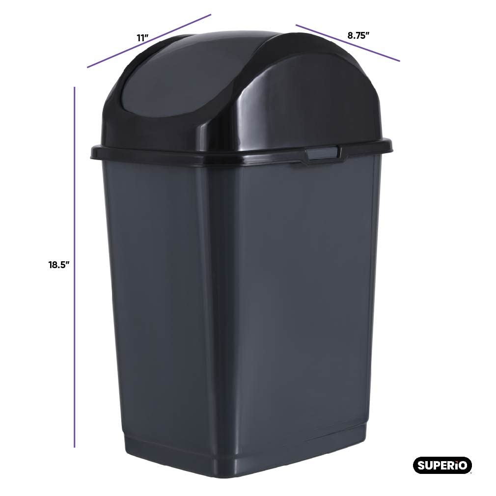 Superio Medium Trash Can with Lid 4.5 Gallon Plastic Swing Top Garbage Can Slim Waste Bin for Under