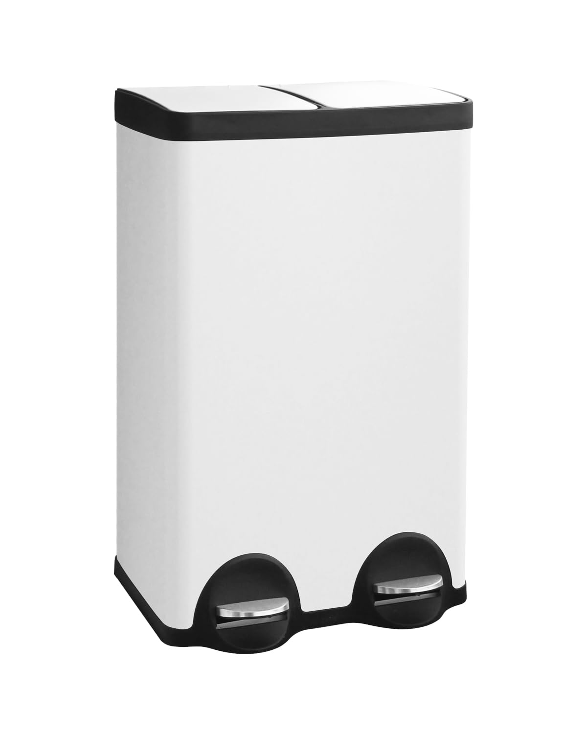 Dual Compartment Stainless Steel Trash Can, 16 Gallon / 60 Liters White Kitchen Garbage Bin with