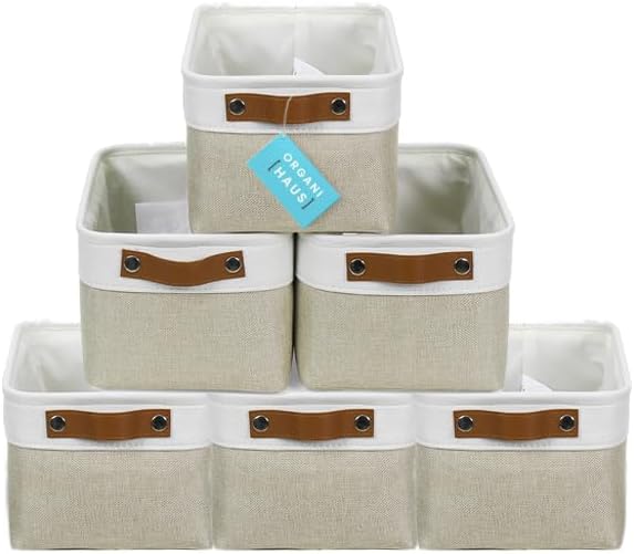 OrganiHaus Small Fabric Storage Baskets for Shelves 6 Pack, 12x8in Closet Storage Bins for Shelves