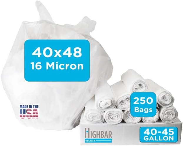 Clear Trash Bags,40-45 Gallon Trash Bags, 40" x 48", 250 Count, 16 Micron, High Density, Ideal for
