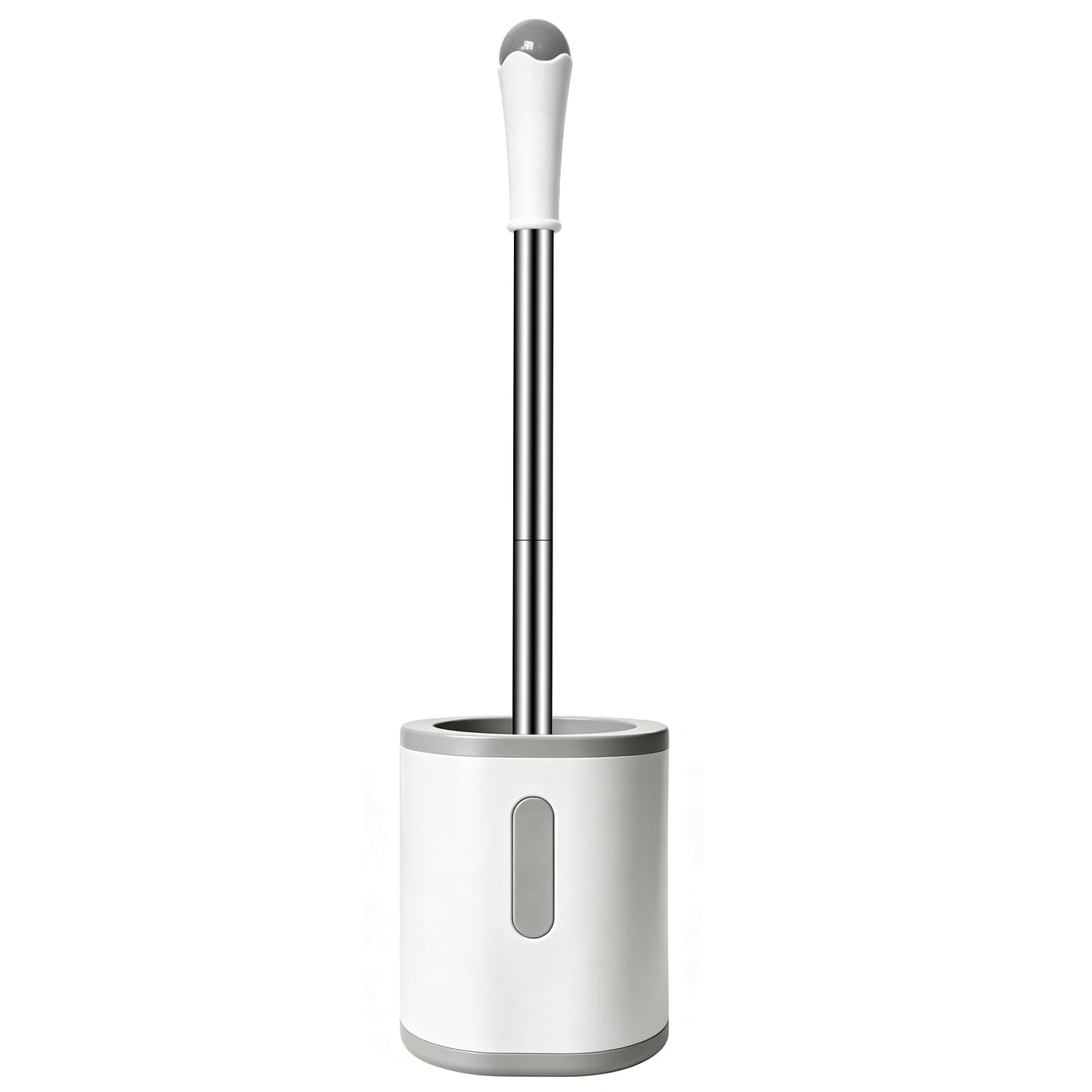 AONEZ Compact Toilet Brush & Holder, Stainless Steel Handle, White & Grey