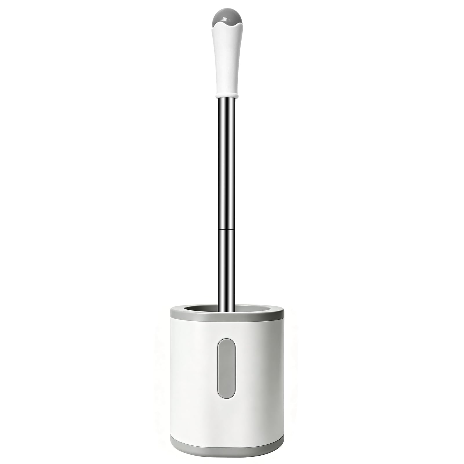 AONEZ Compact Toilet Brush & Holder, Stainless Steel Handle, White & Grey