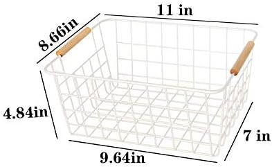 LeleCAT white wire baskets for organizing with Wooden Handles Storage Organizer Baskets, Household