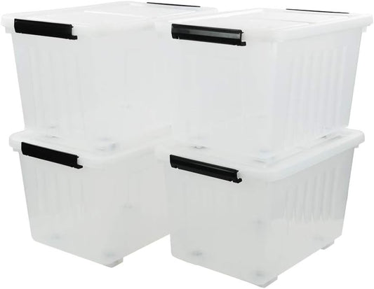 4-Pack Clear Plastic Storage Bins with Lid, 42 L Large Plastic Storage Box