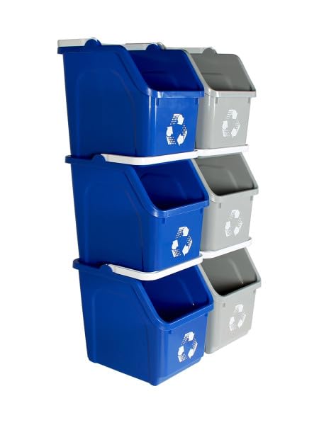Multi Bin Recycling System with Six Stackable 6 Gallon Recycle Bins to Build Your Recycling Center