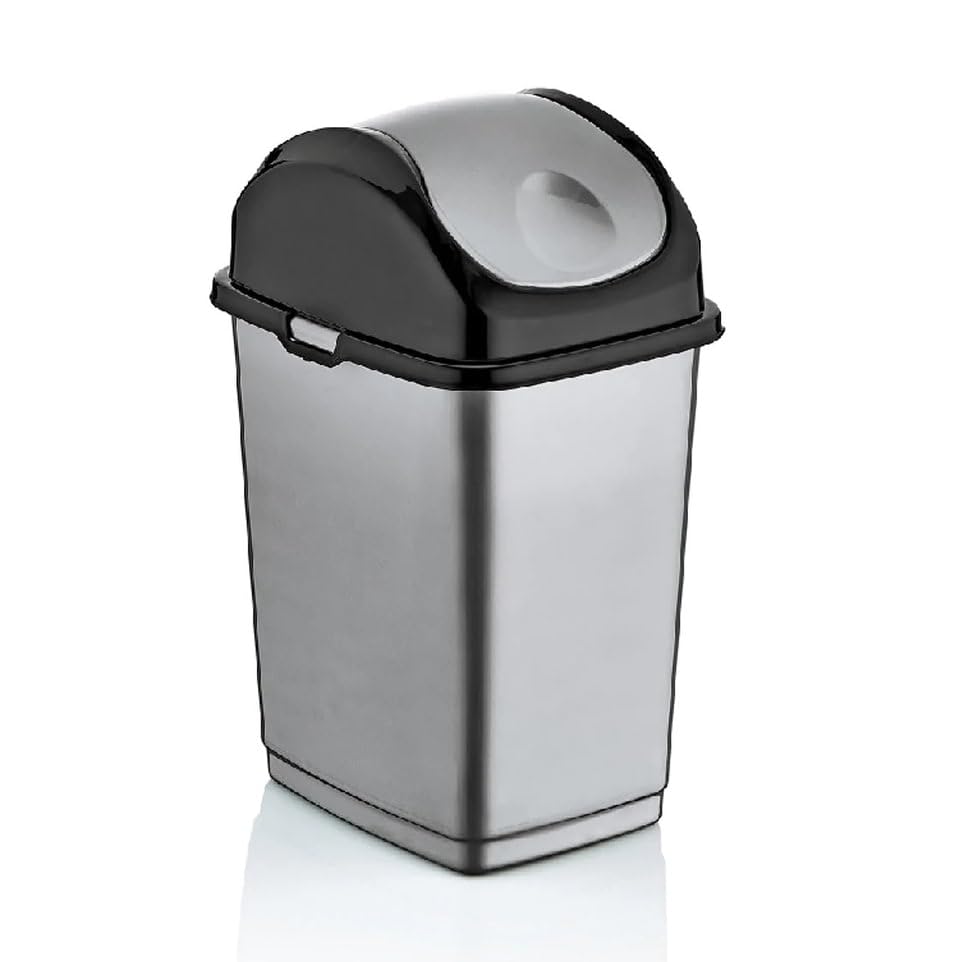 Superio Mini Desktop Trash Can with Swing Top Lid Portable Plastic Garbage Can for Countertop