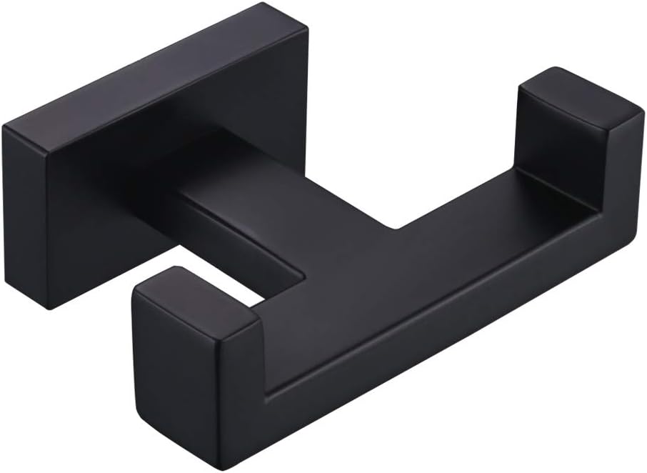 Angle Simple Double Towel Hook Matte Black, Stainless Steel Bathroom Towel Holder, Coat Robe Hook