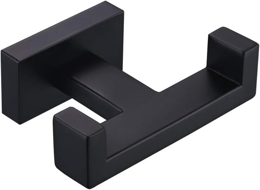 Angle Simple Double Towel Hook Matte Black, Stainless Steel Bathroom Towel Holder, Coat Robe Hook