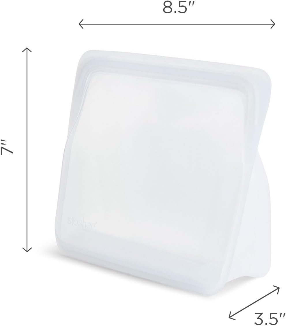 Stasher Premium Silicone Reusable Food Storage Stand-Up Mid Bag, Clear, Microwave, Sous Vide