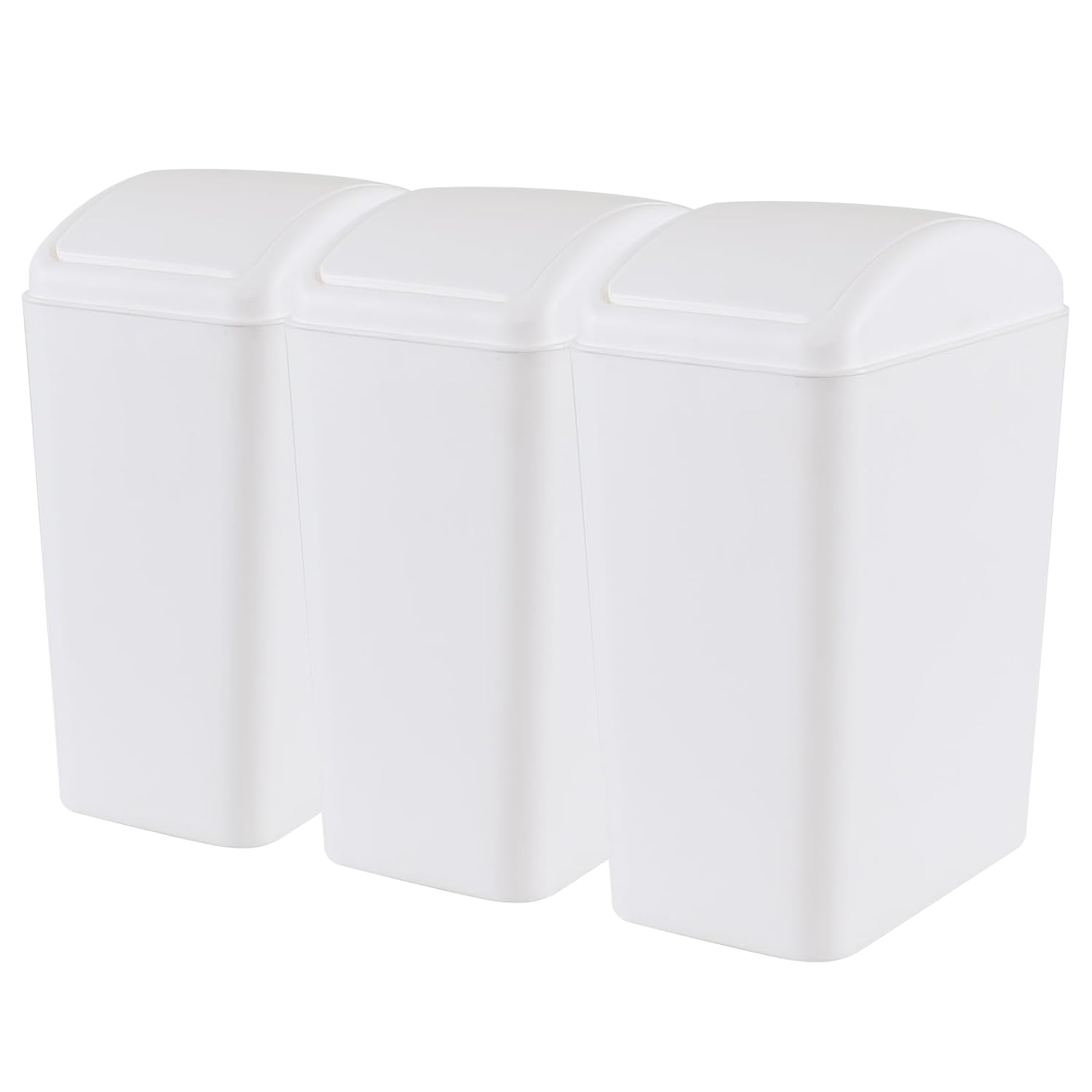 4.5 Gallon Plastic Swing Top Garbage Can, Swing Lid Trash Bins, White, 3-Pack