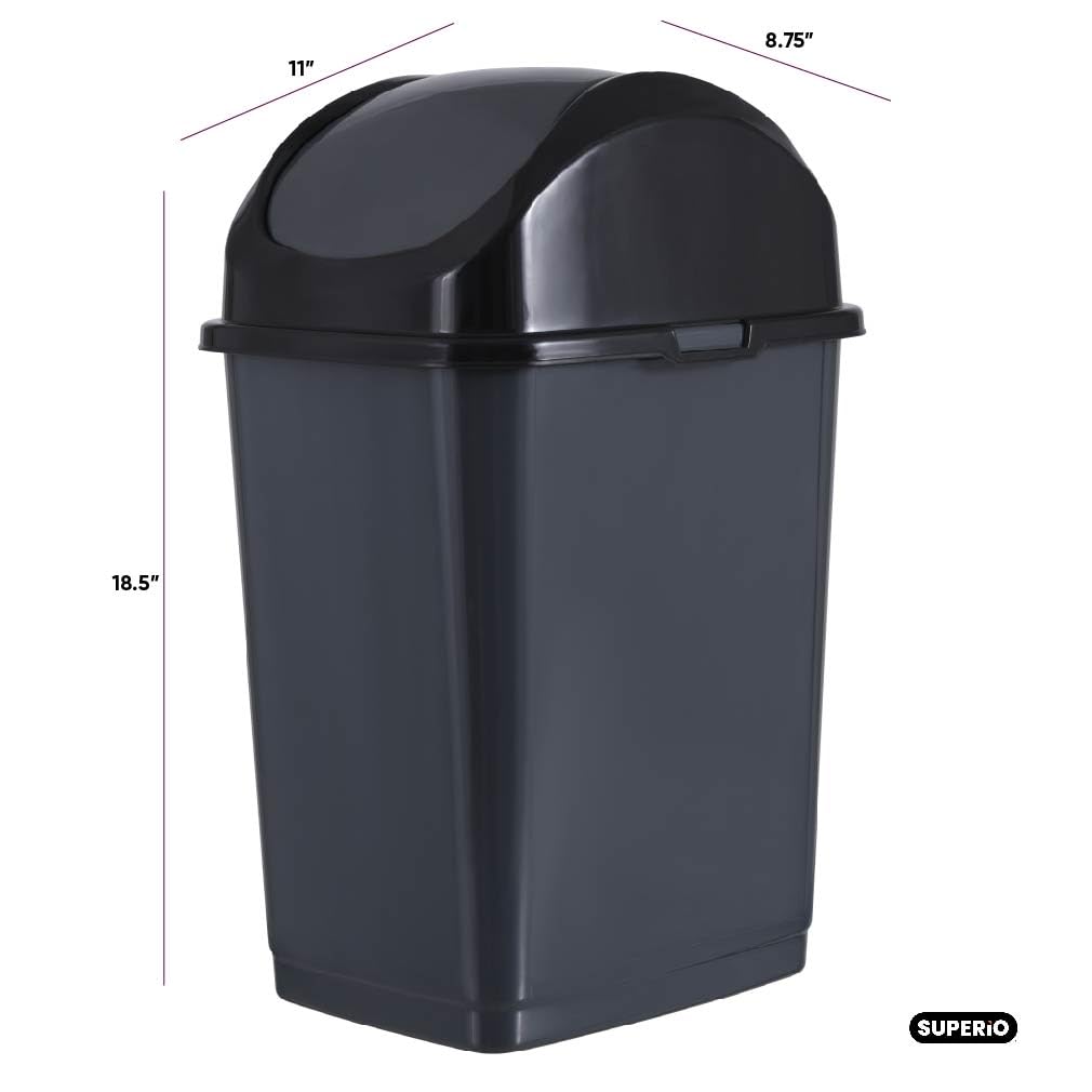 Superio Trash Can for Dorm Room with Lid 4.5 Gallon Plastic Garbage Can with Swing Top Lid, Medium