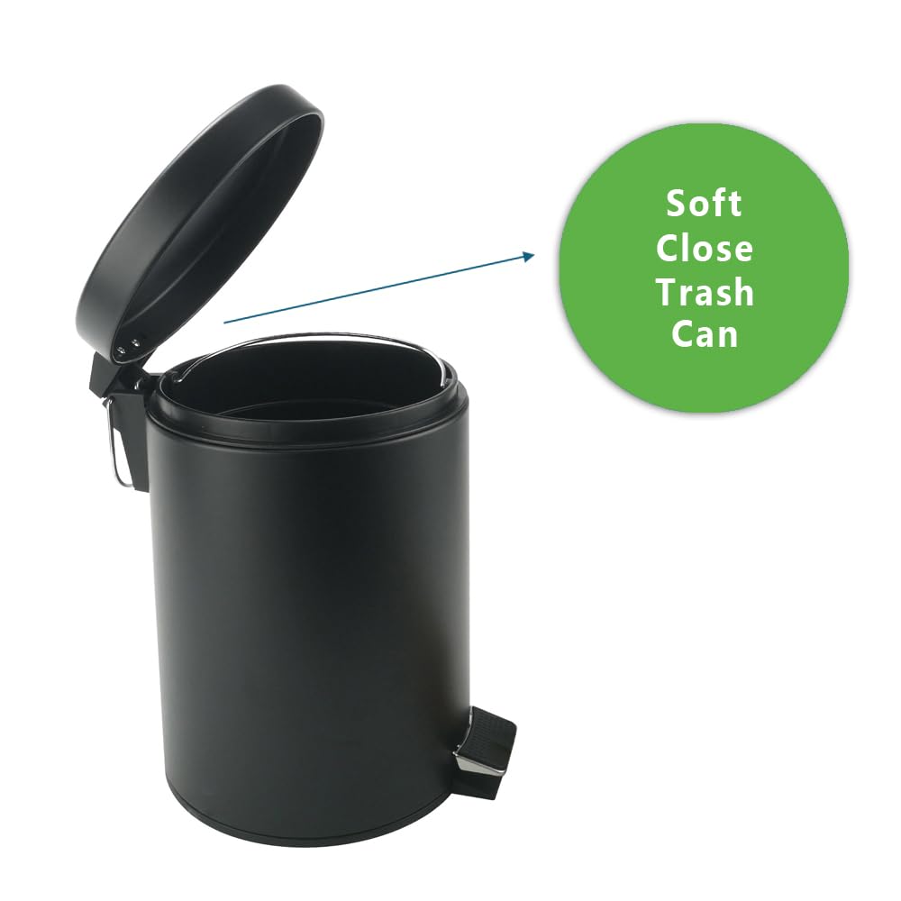Stainless Steel Small Trash Can with Lid & Step Pedal - 5 Liters/1.3 Gallon Soft Close Waste Basket