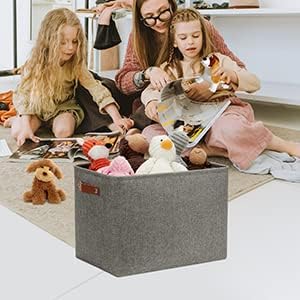 DULLEMELO Grey Storage Baskets for Organizing 2 Pack 16"x12"x12" Fabric Shelf Baskets for Gifts