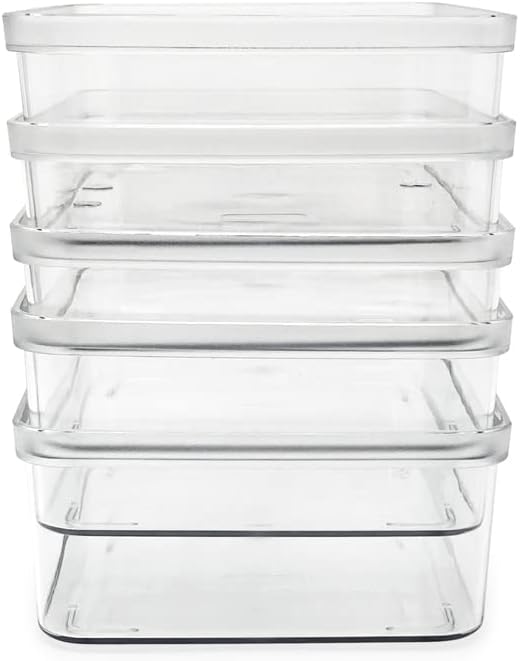 Isaac Jacobs 5-Pack Small Clear Storage Bins (5.5” L x 7.75” W x 2.5” H), Plastic Organizer for