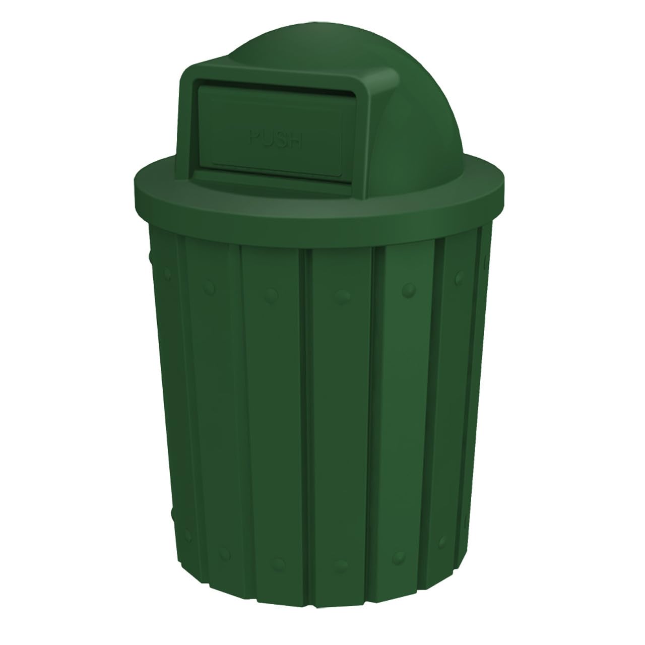 42 Gallon Slatted Circle 100% Recycled Plastic Commercial Outdoor and Indoor Trash Can with Push