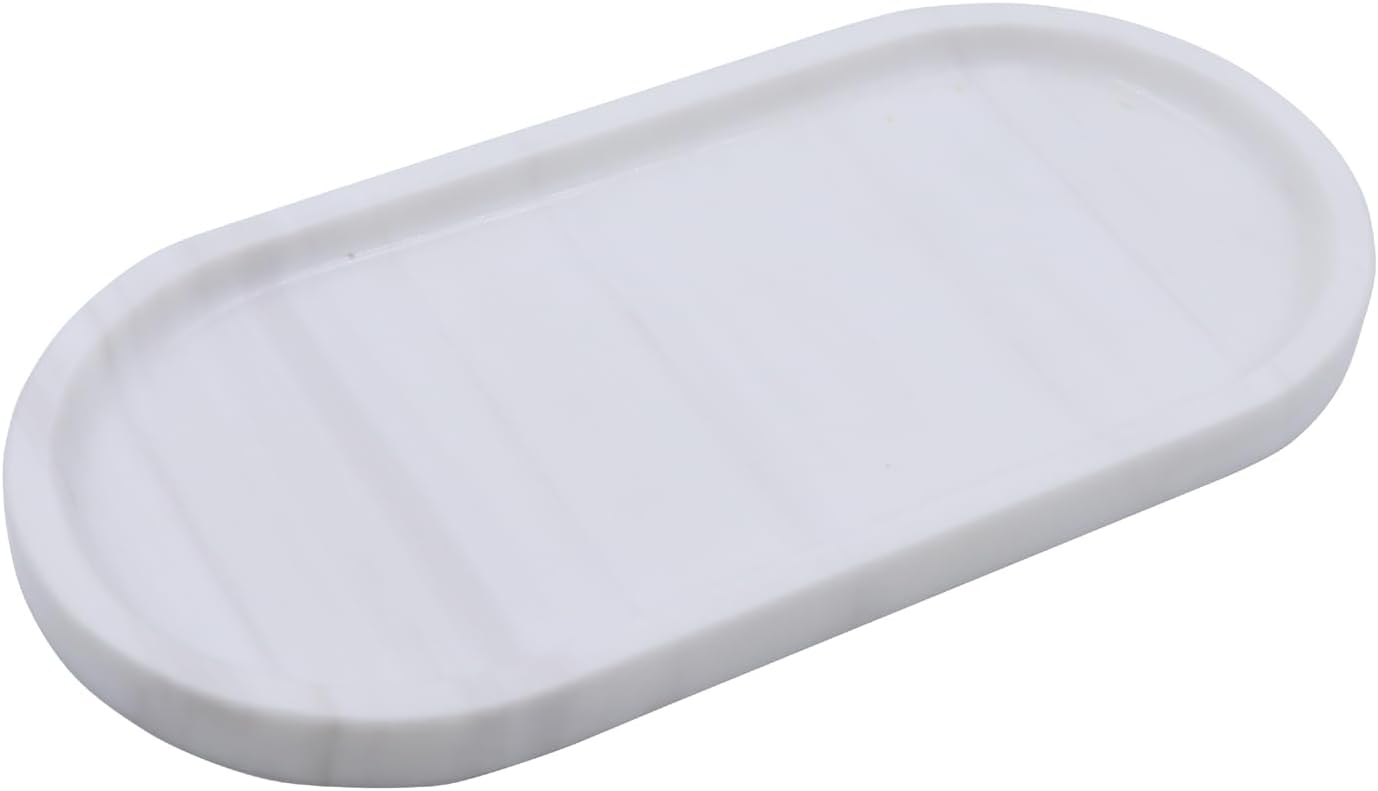 Natural Marble Tray, Oval Vanity Decorative Tray for Bathroom Counter, Countertop Stone Organizer
