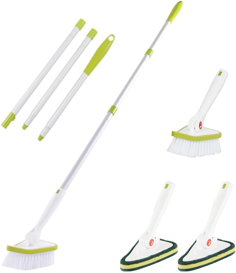 CQT 2 in 1 Bathroom Cleaning Brush with 48" Extendable Long Handle Detachable Scrub Brush with 2