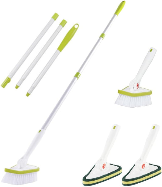 CQT 2 in 1 Bathroom Cleaning Brush with 48" Extendable Long Handle Detachable Scrub Brush with 2
