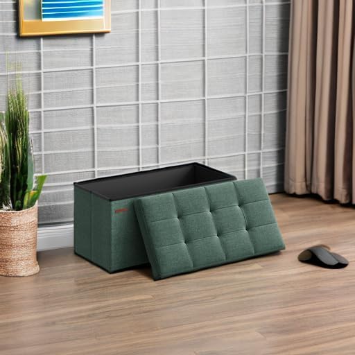 SONGMICS Mazie Collection - 30 Inches Folding Storage Ottoman Bench, Ottoman Foot Rest, End of Bed