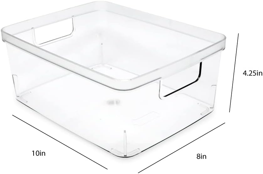 Isaac Jacobs 3-Pack Medium Clear Storage Bins (8” L x 10” W x 4.25” H) w/Cutout Handles, Plastic