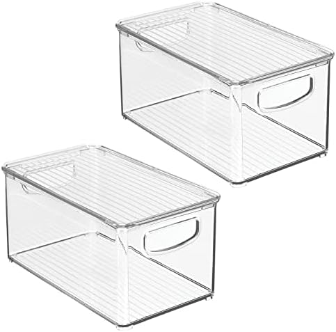 mDesign Plastic Deep Storage Bin Box Container with Lid and Built-In Handles - Organization for