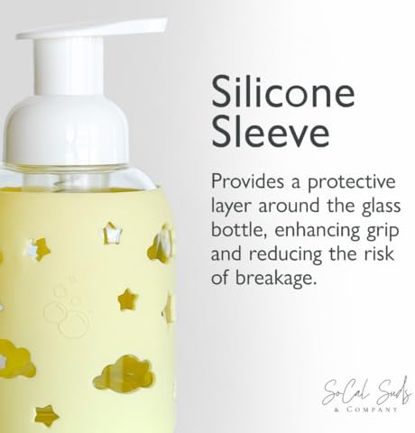 SoCal Suds & Company Glass Foaming Hand Soap Dispenser, Soft Grip Silicone Sleeve, Refillable Pump