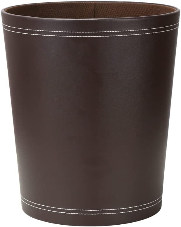 KINGFOM Classic Pu Leather Trash Can Wastebasket, Garbage Container Can for Bathrooms, Powder