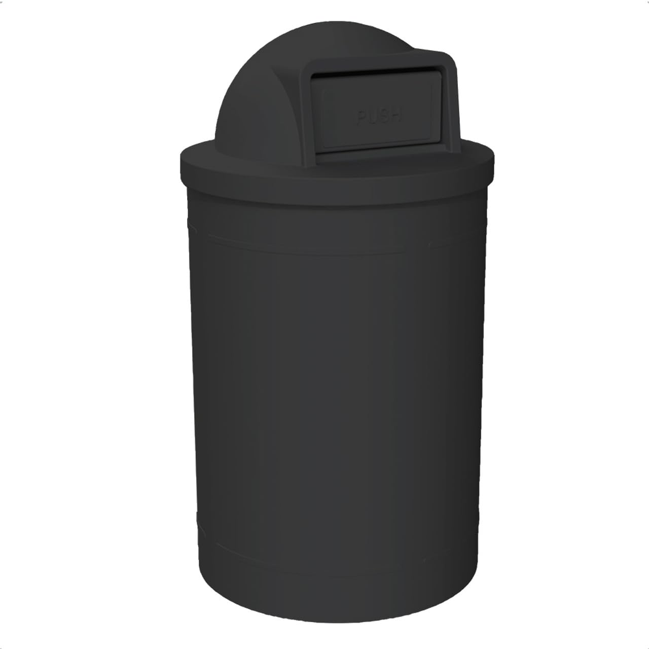 55 Gallon Circle 100% Recycled Plastic Heavy Duty Outdoor Trash Can with Push Open Dome Lid and