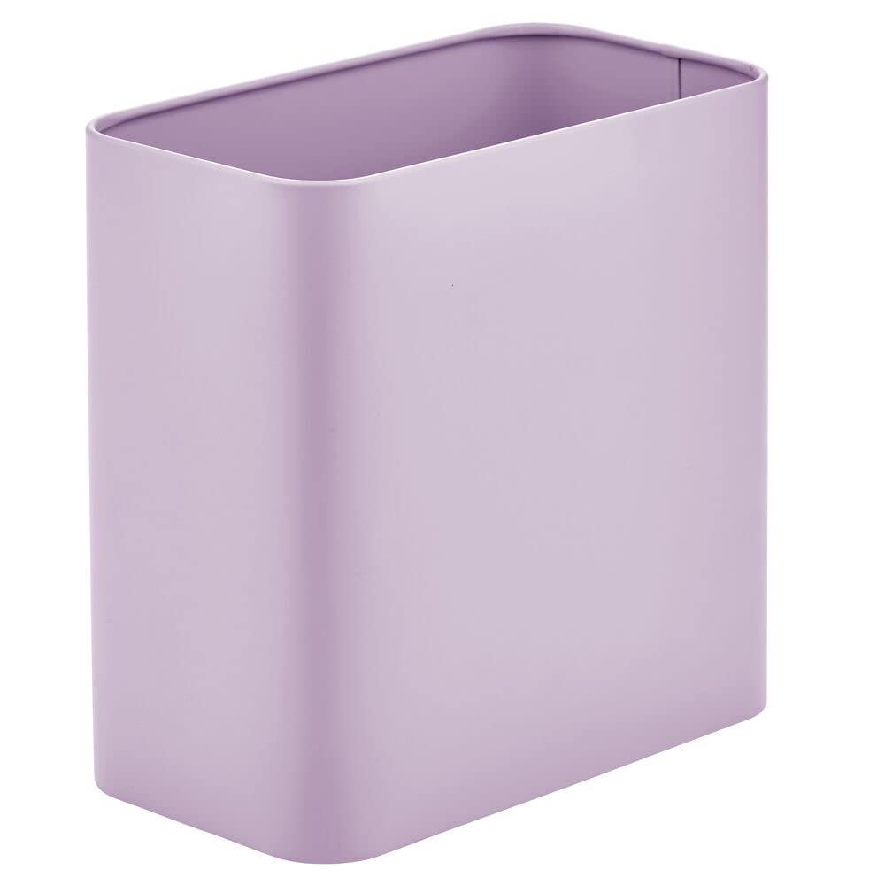 mDesign Metal Wastepaper Bin — Compact Rectangular Bathroom Bin — Rubbish Basket for Home and