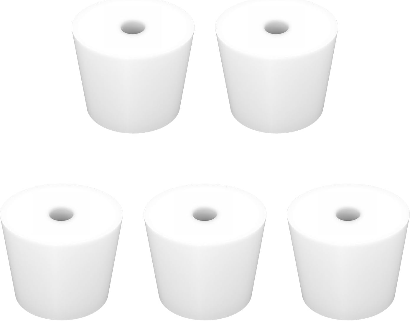 Labasics 5-Pack 8# Single-Hole Silicone Stoppers, White Tapered Lab Seal Stoppers with 0.31" Hole