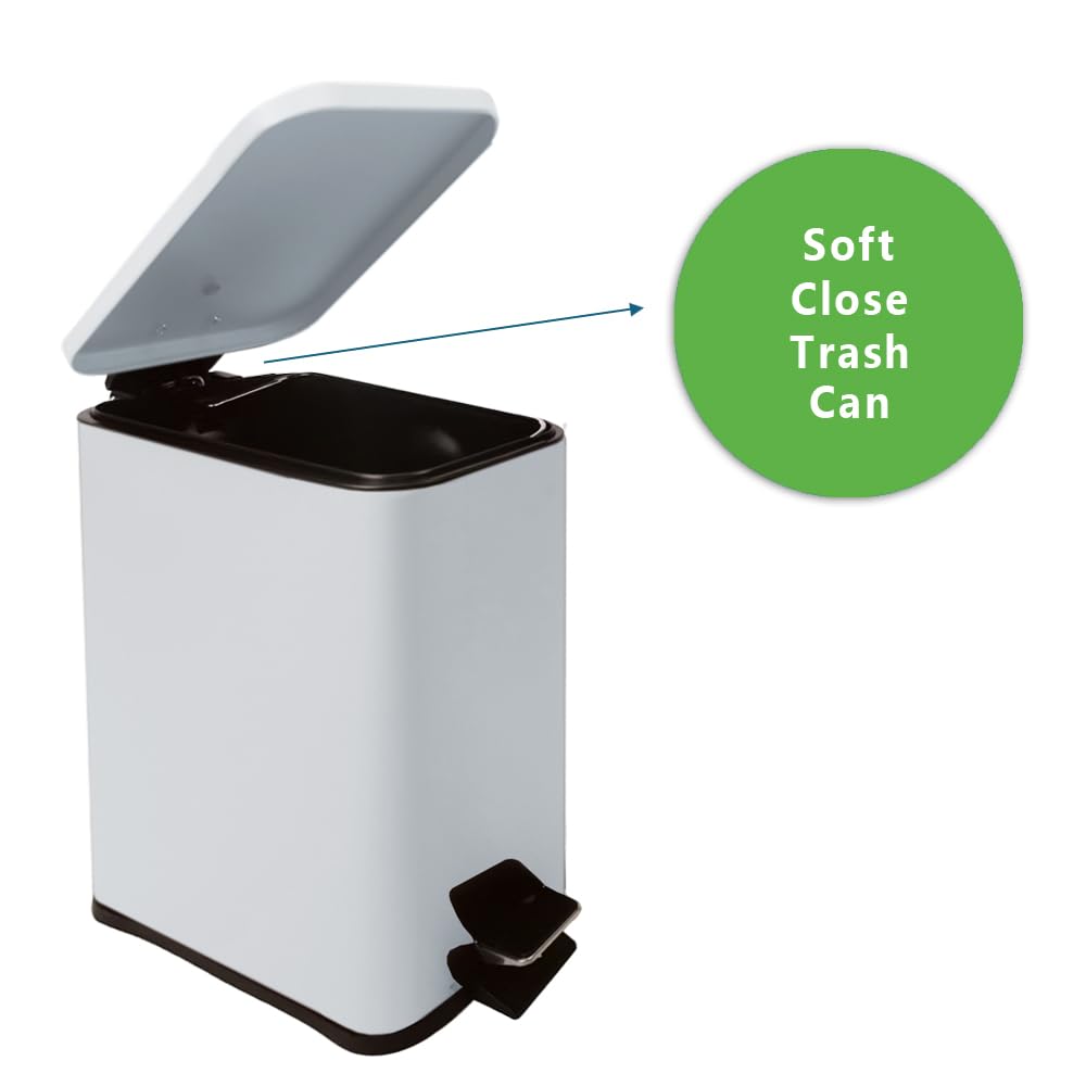 Stainless Steel Small Trash Can with Lid & Step Pedal - 6 Liters/1.6 Gallon Soft Close Garbage Can