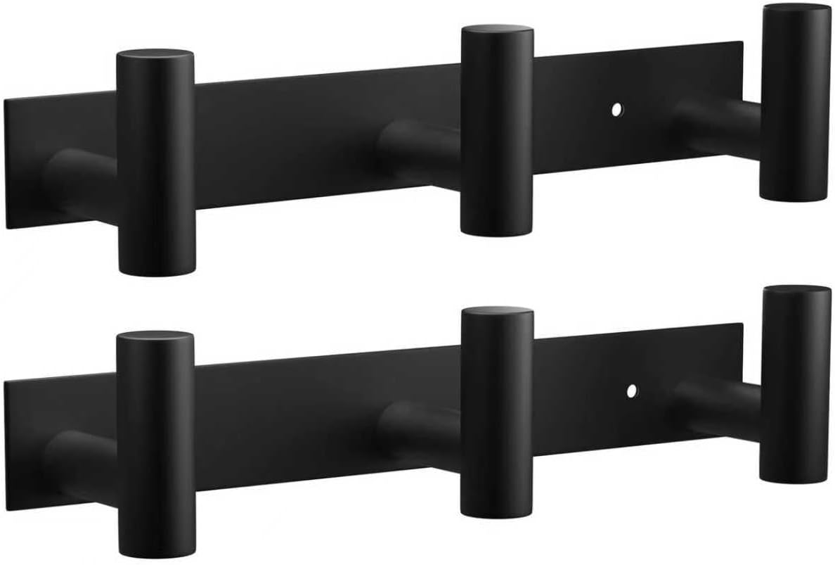 VAEHOLD Black Hat and Coat Wall Mount Rack - 3 Hooks for Robes, Bags, Keys, and Towels - Bathroom