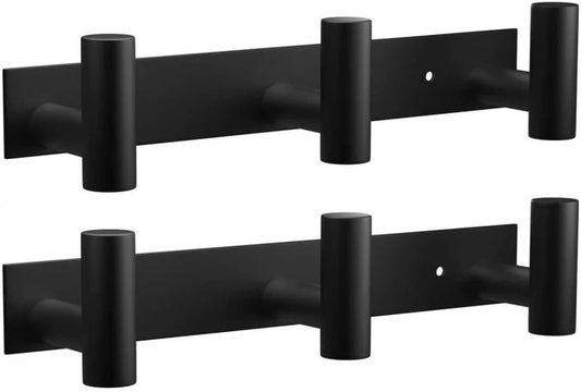 VAEHOLD Black Hat and Coat Wall Mount Rack - 3 Hooks for Robes, Bags, Keys, and Towels - Bathroom