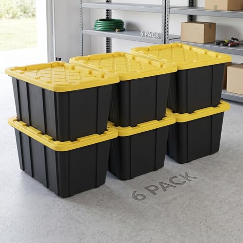 CLMSTE 6 Pack 27 Gallon Heavy Duty Storage Bins with Snap Lids, Durable Plastic Storage Totes with